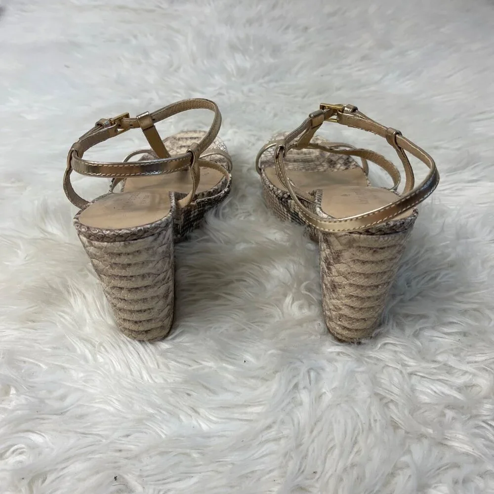 Kate Spade Venezia Heels 7.5 Tan Snake Print Strappy Platform Open Toe Italy
